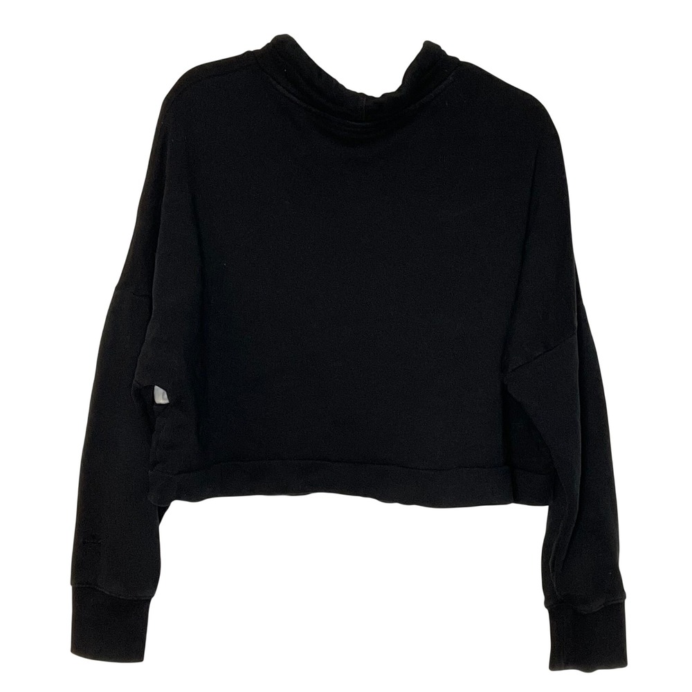 ADIDAS Womens Big Logo Cropped Black White Sweatshirt MED FS1314 cotton Trefoil - Picture 2 of 11